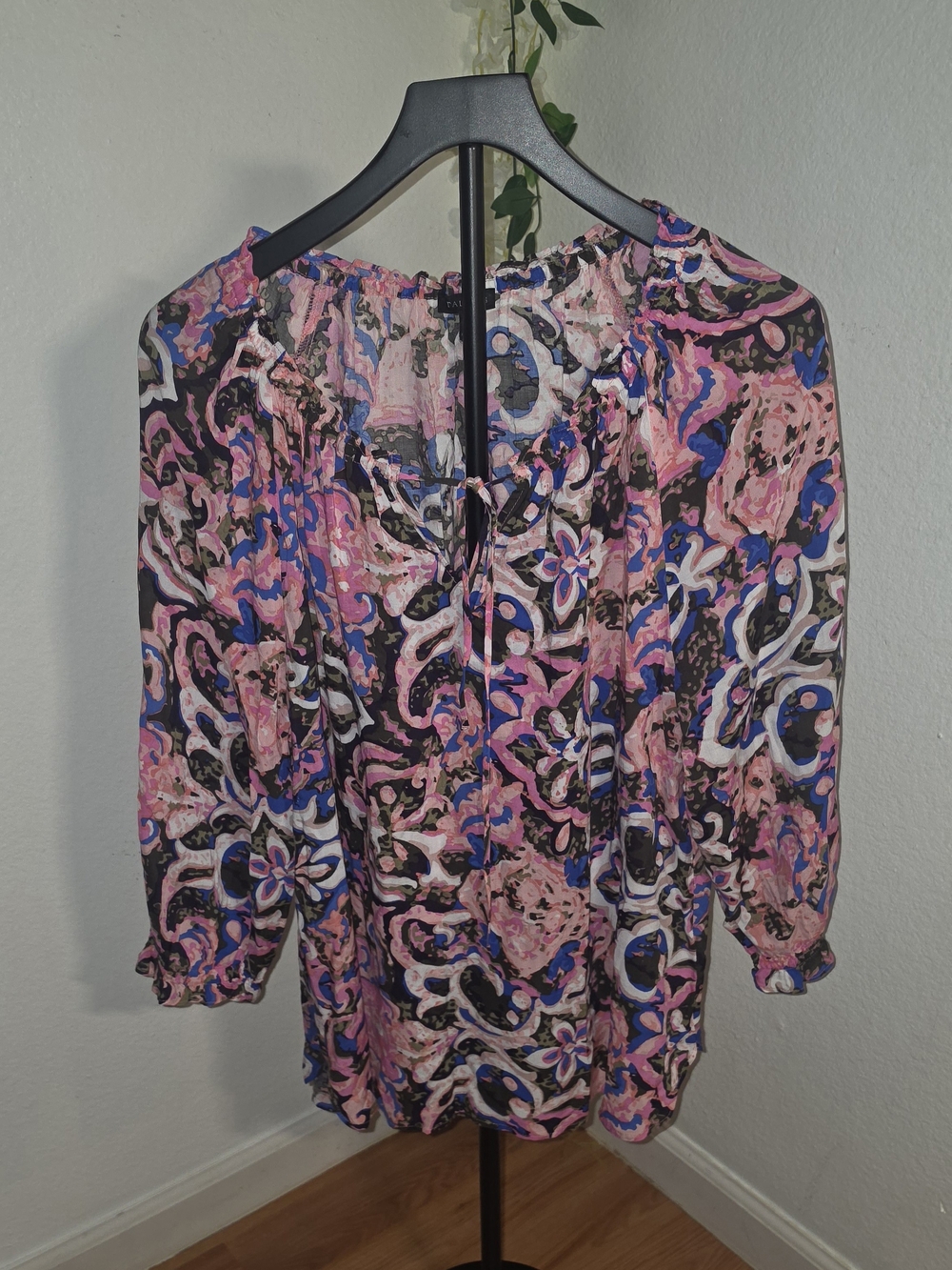 Talbots Pink and Blue Floral-Abstract Peasant Blouse